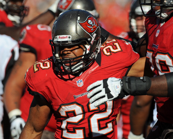 TAMPA, FL - NOVEMBER 25: Running back Doug Martin #22 of the Tampa Bay Buccaneers celebrates a touchdown run against the Atlanta Falcons   November 25, 2012 at Raymond James Stadium in Tampa, Florida.  The Falcons won 24 - 23. (Photo by Al Messerschmidt/Getty Images)