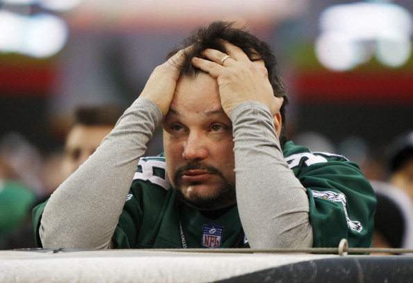 PHILADELPHIA, PA - NOVEMBER 13: A Philadelphia Eagles fan shows his frustration as the Eagles lose to the Arizona Cardinals 21-17 at Lincoln Financial Field on November 13, 2011 in Philadelphia, Pennsylvania. (Photo by Rich Schultz /Getty Images)