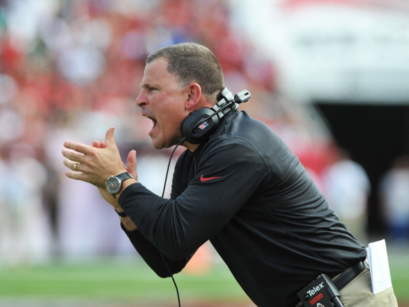 TAMPA, FL -  NOVEMBER 17:  Coach Greg Schiano of the Tampa Bay Buccaneers yells after a 1st half touchdown against the Atlanta Falcons  November 17, 2013 at Raymond James Stadium in Tampa, Florida. (Photo by Al Messerschmidt/Getty Images)