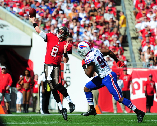 TAMPA, FL - DECEa MBER 8: Mike Glennon #8 of the Tampa Bay Buccaneers throwsfirst quarter pass for a touchdown against the Buffalo Bills at Raymond James Stadium on December 8 2013 in Tampa, Florida. (Photo by Scott Cunningham/Getty Images)