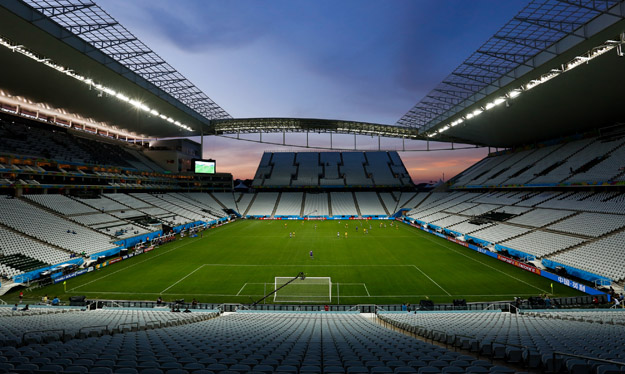 SAO PAULO, BRAZIL -  JUNE 08: General View of the Arena Corinthians Stadium during the match between Corinthians U20 v Corinthians U17 as part of the last technical test event on June 08, 2014 in Sao Paulo, Brazil. Sao Paulo will be hosting FIFA 2014 World Cup inaugural match on June 12. 