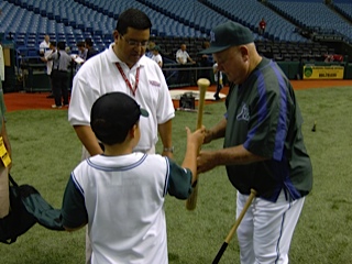 Rich Herrera and his sone meet with Don Zimmer. (photo: Rich Herrera)