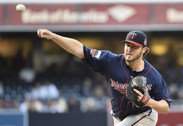 SAN DIEGO, CA - MAY 21:  Phil Hughes #45 of the Minnesota Twins pitches during the first inning of a  baseball game against the San Diego Padres at Petco Park May 21, 2014 in San Diego, California.  